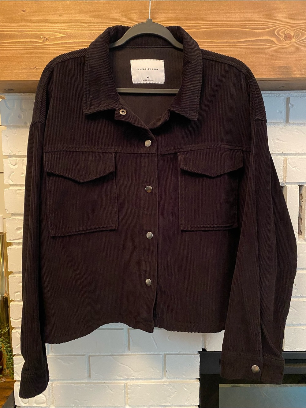 Celebrity Pink Black 100% Cotton Corduroy Boxy Shacket Jacket – XL